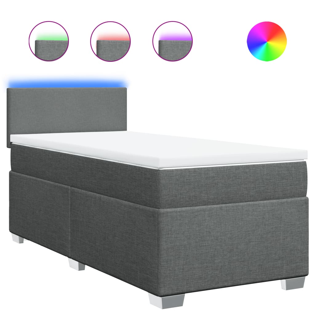 vidaXL Pat box spring cu saltea, gri închis, 80x200 cm, textil