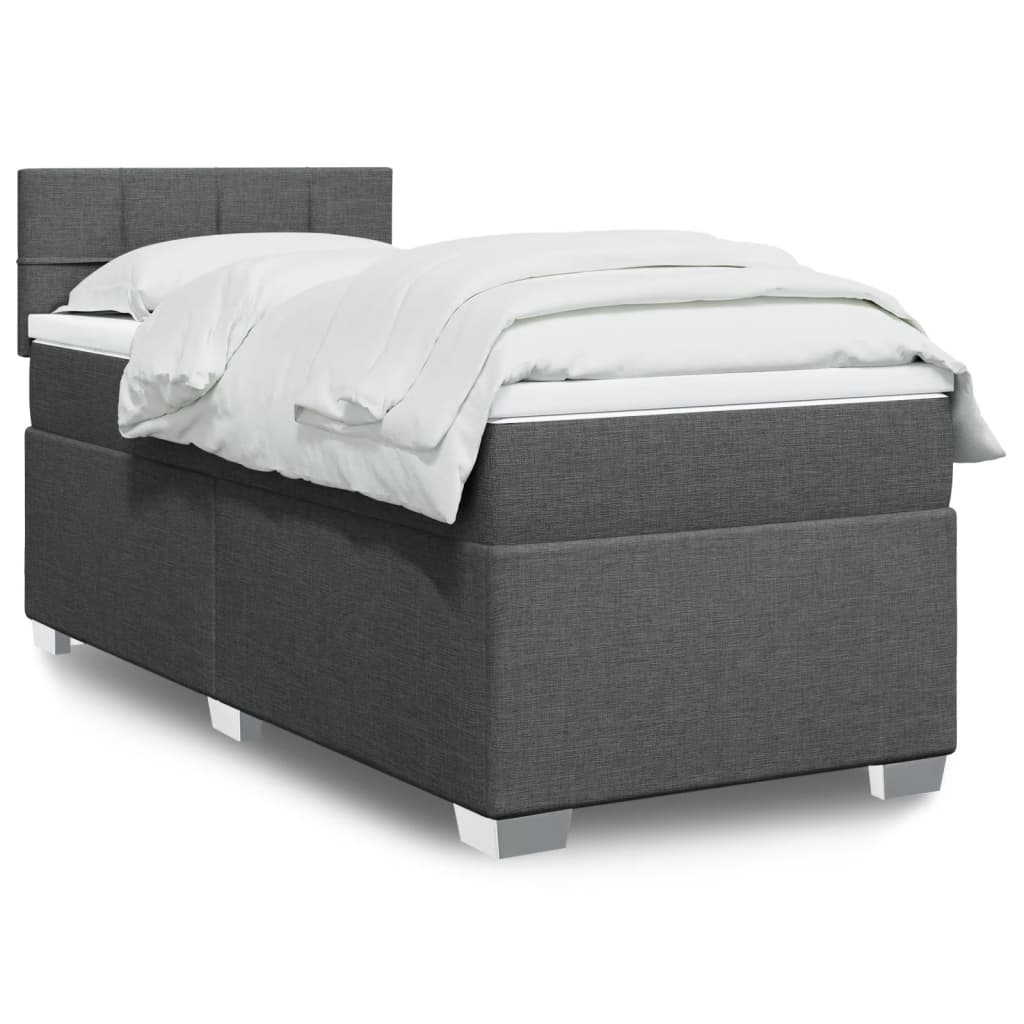 vidaXL Boxspringbett mit Matratze Dunkelgrau 90x190 cm Stoff