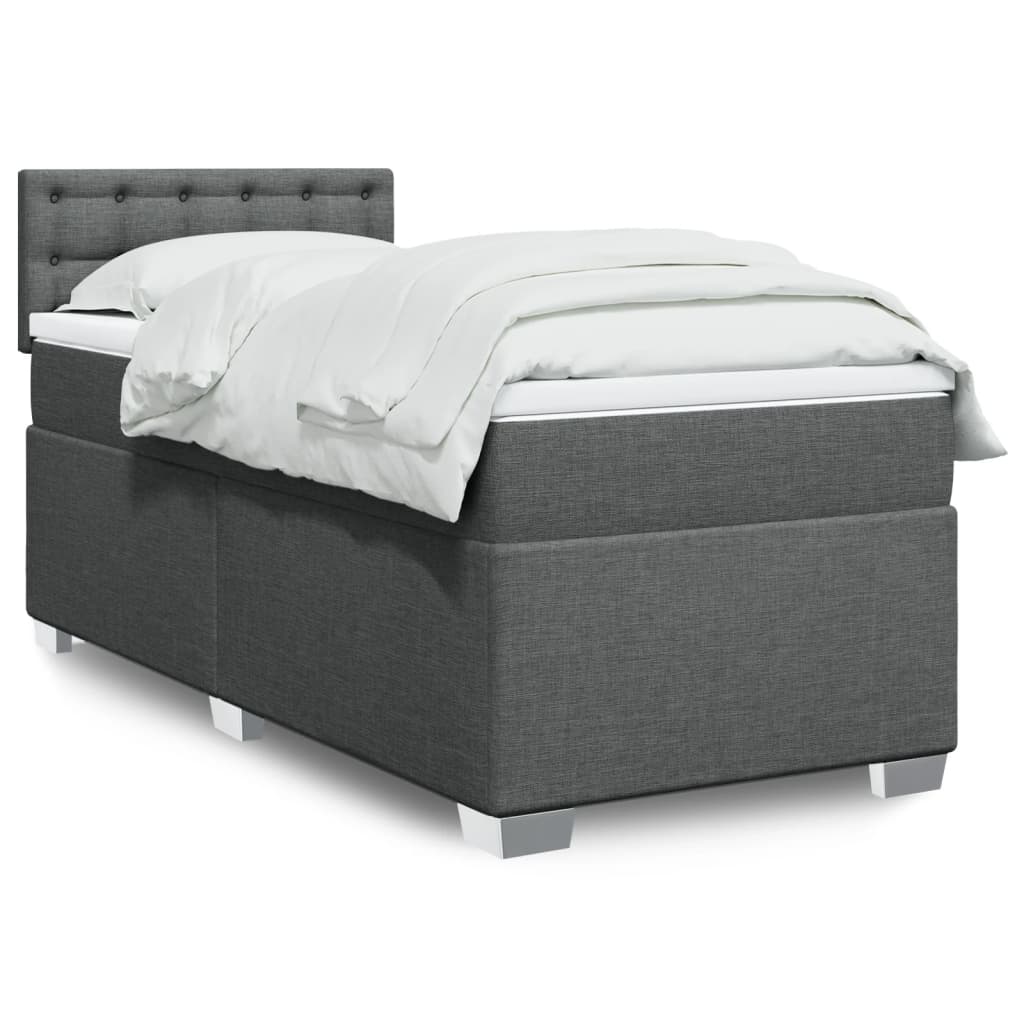 vidaXL Boxspringbett mit Matratze Dunkelgrau 90x190 cm Stoff