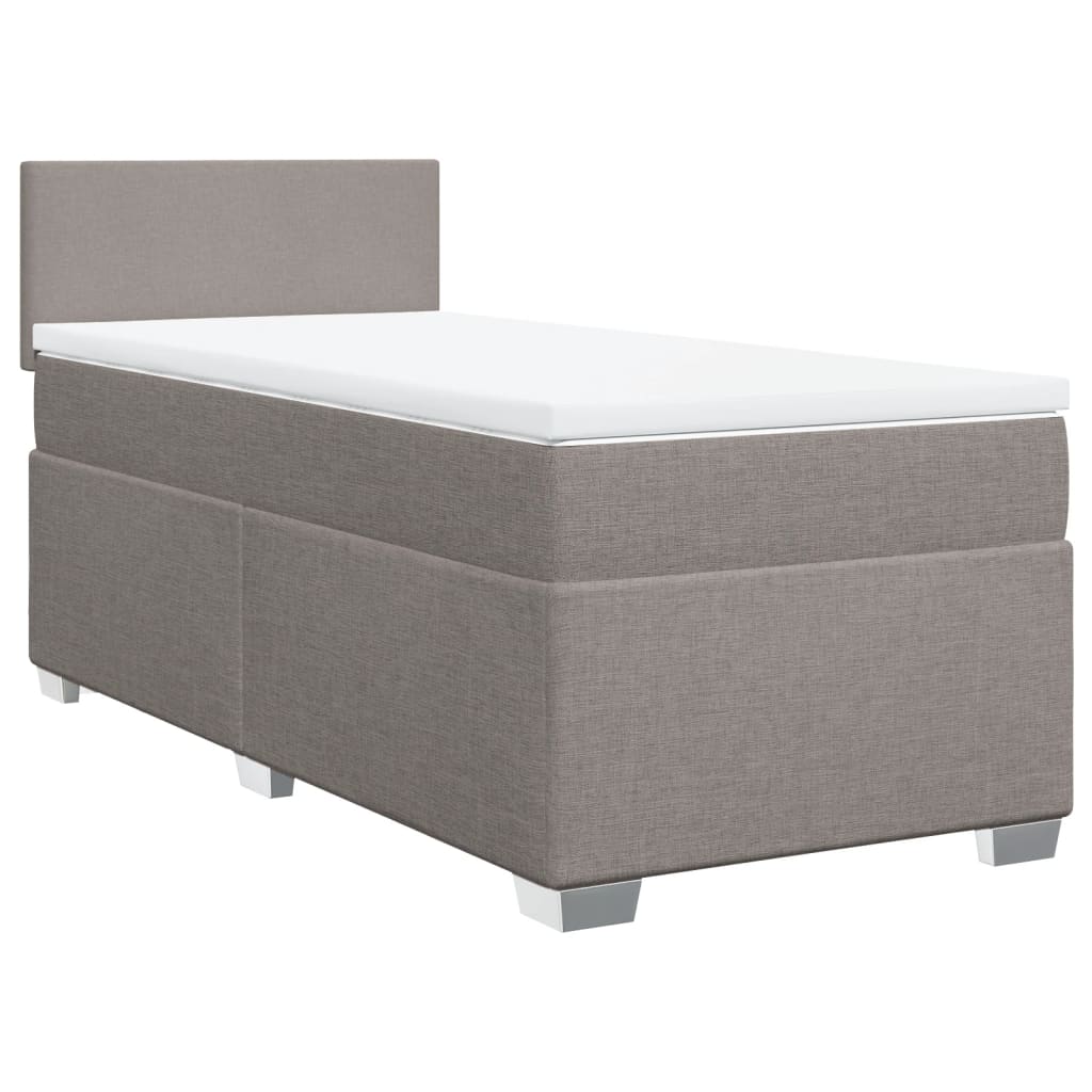 vidaXL Pat box spring cu saltea, gri taupe, 90x200 cm, textil