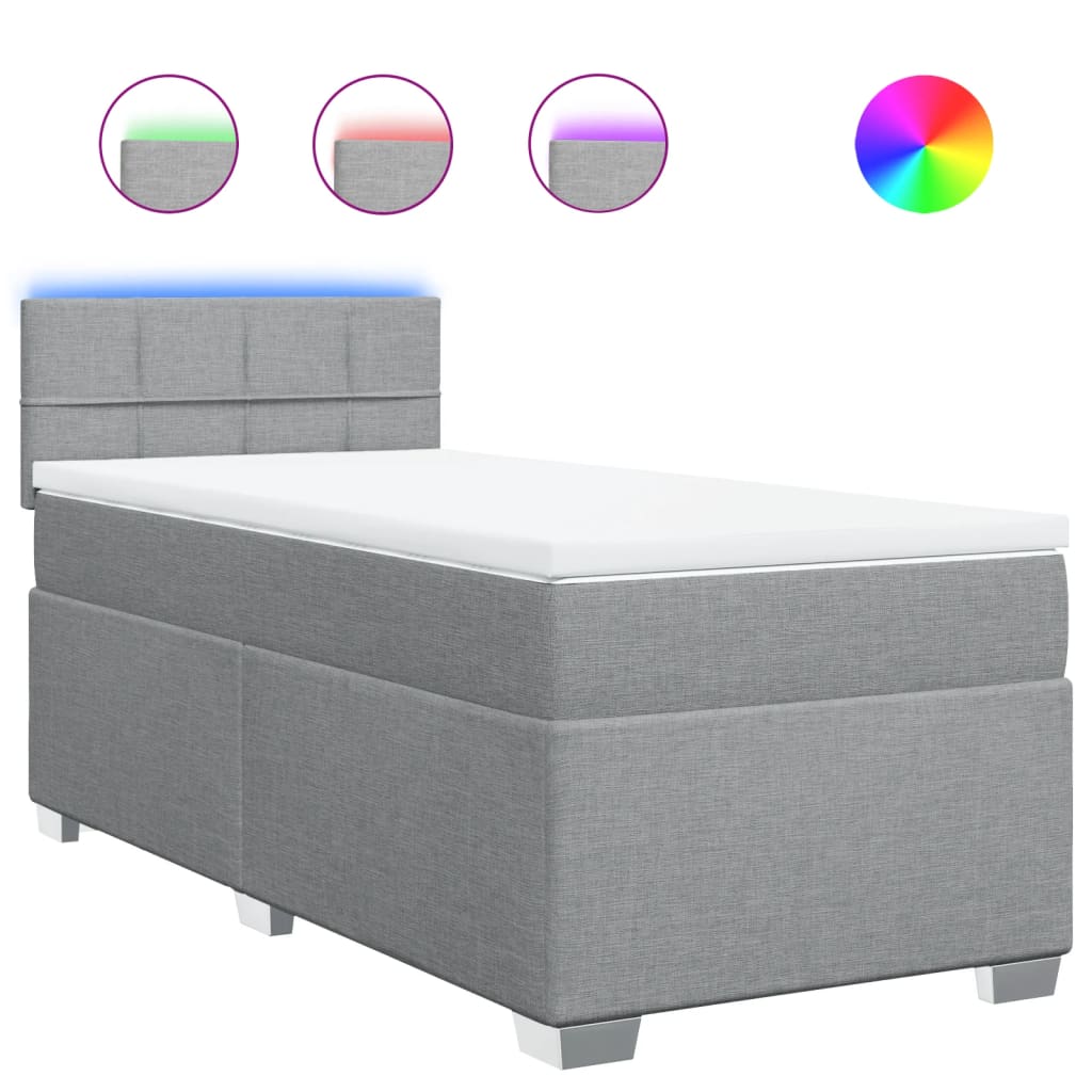 vidaXL Boxspring met matras stof lichtgrijs 90x200 cm grijs, foto 3