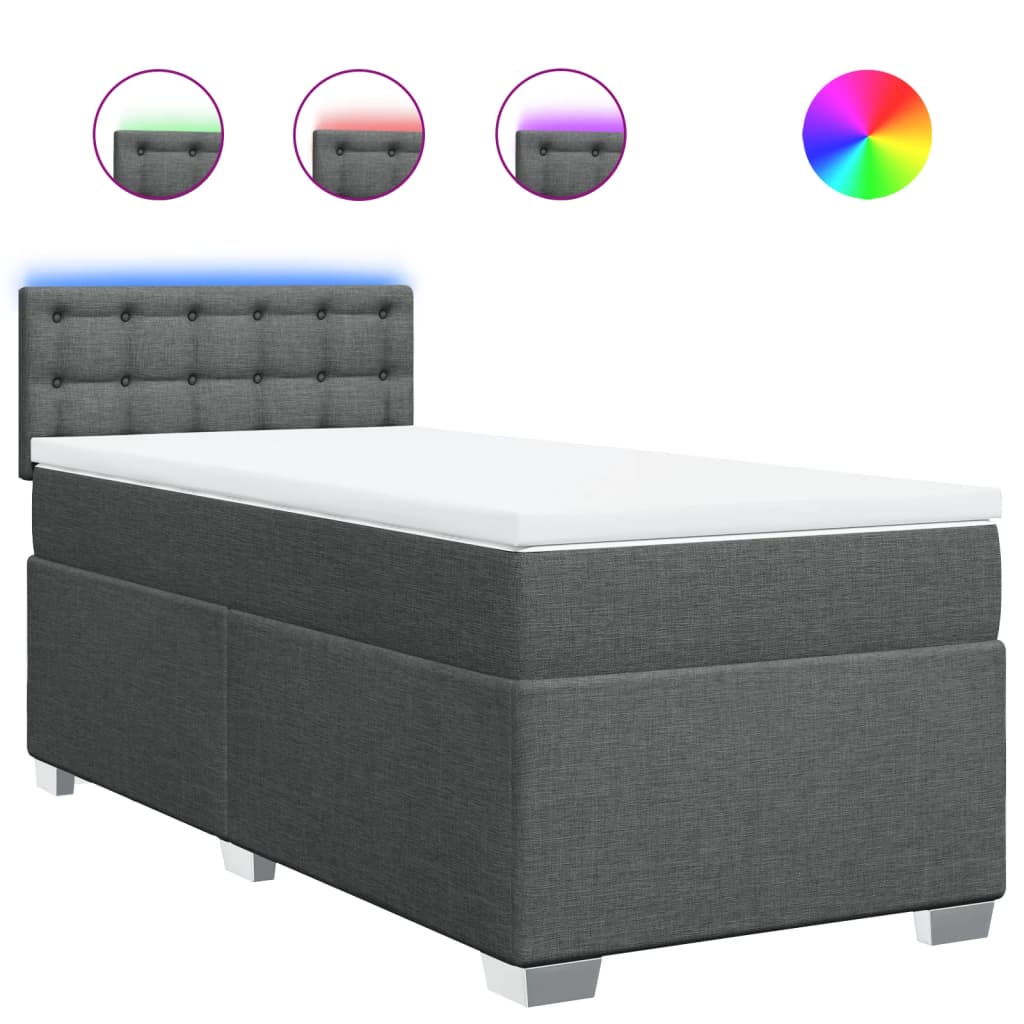 vidaXL Pat box spring cu saltea, gri închis, 90x200 cm, textil