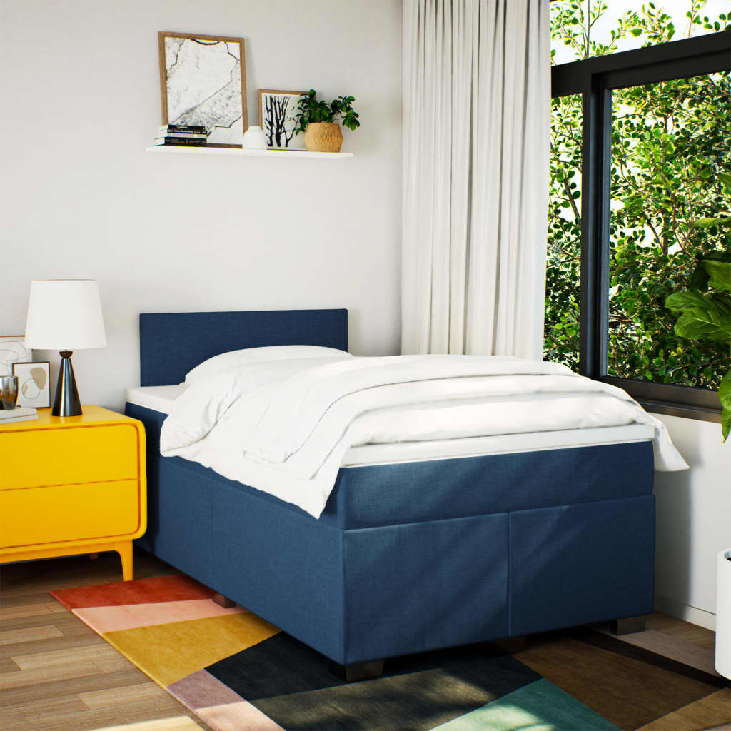 vidaXL Boxspring met matras stof blauw 120x200 cm, foto 2