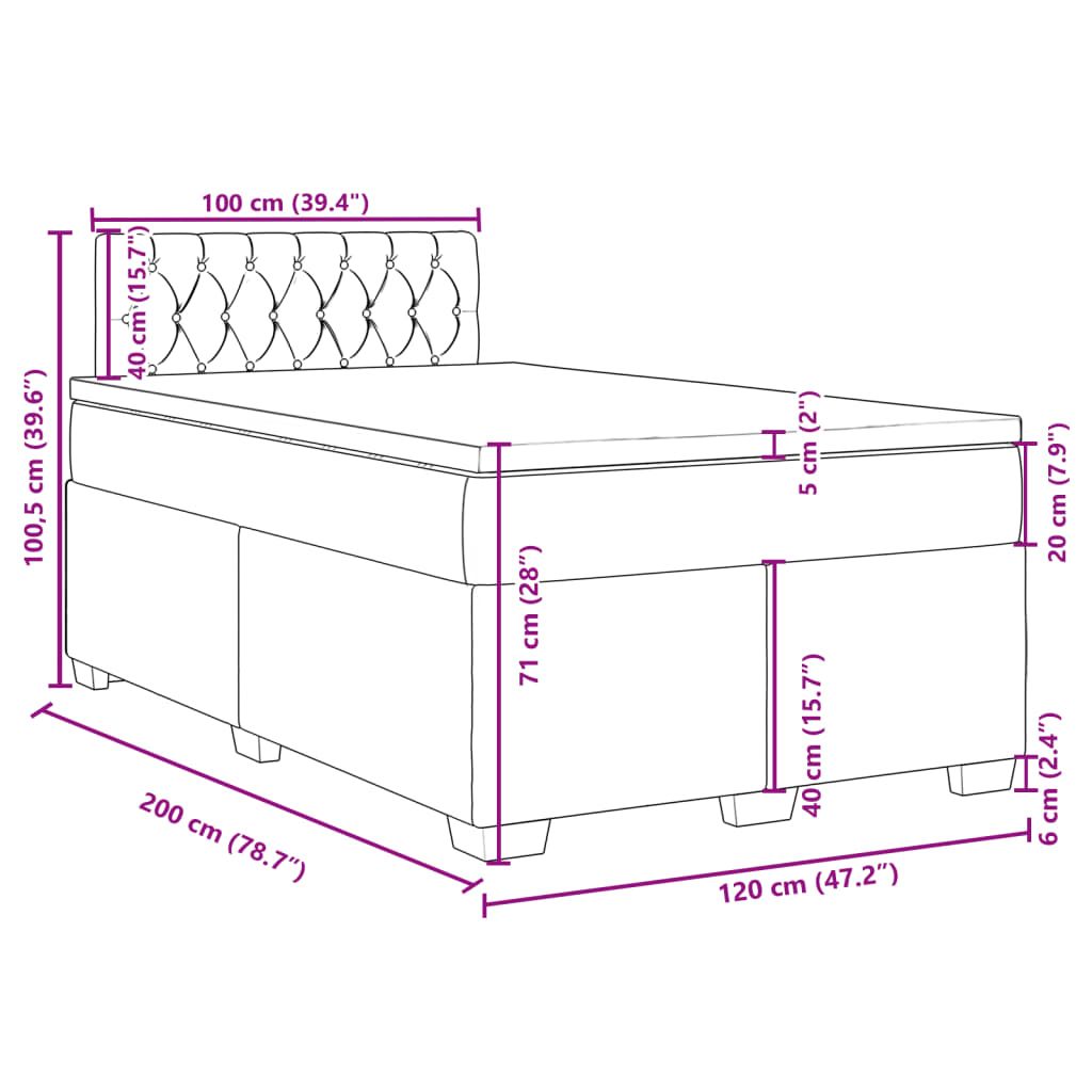 Box spring postel s matrací tmavě šedá 120x200 cm textil - obrázek 18