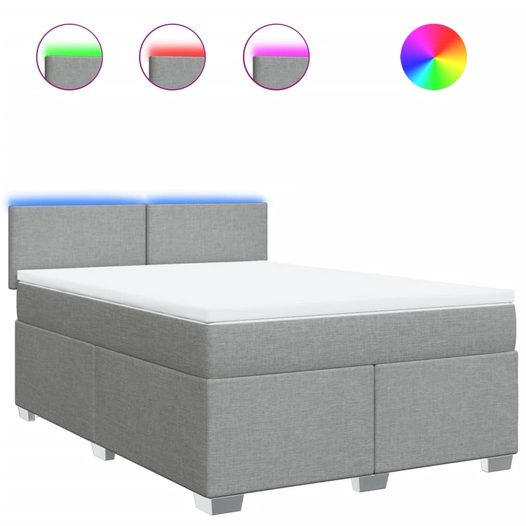 vidaXL Pat box spring cu saltea, gri deschis, 140x190 cm, textil