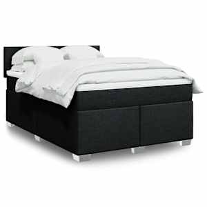 Box spring posteljni z vzmetnico črn 140x190 cm blago