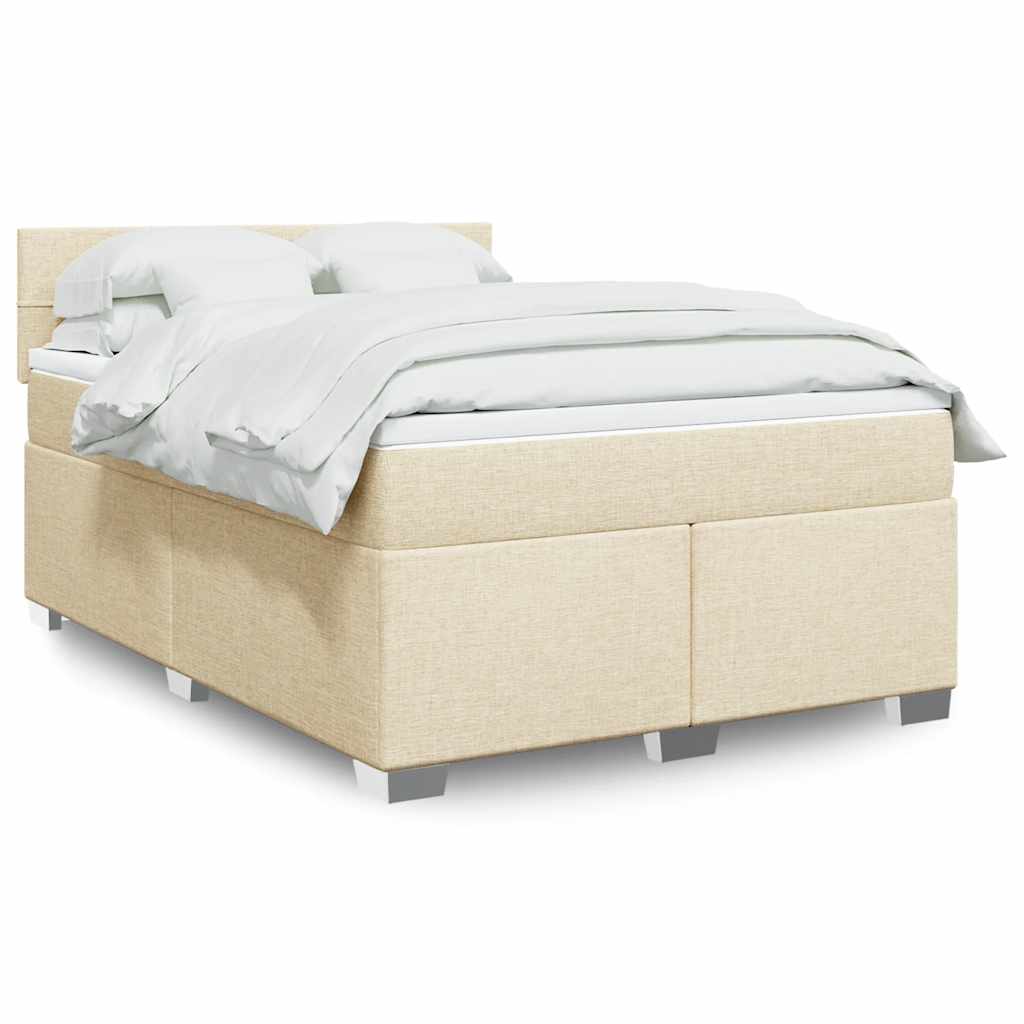 vidaXL Pat box spring cu saltea, crem, 140x200 cm, textil