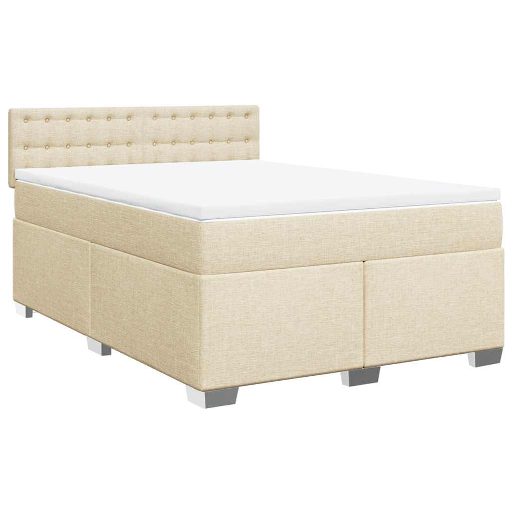 vidaXL Boxspring met matras stof crèmekleurig 140x190 cm afbeelding