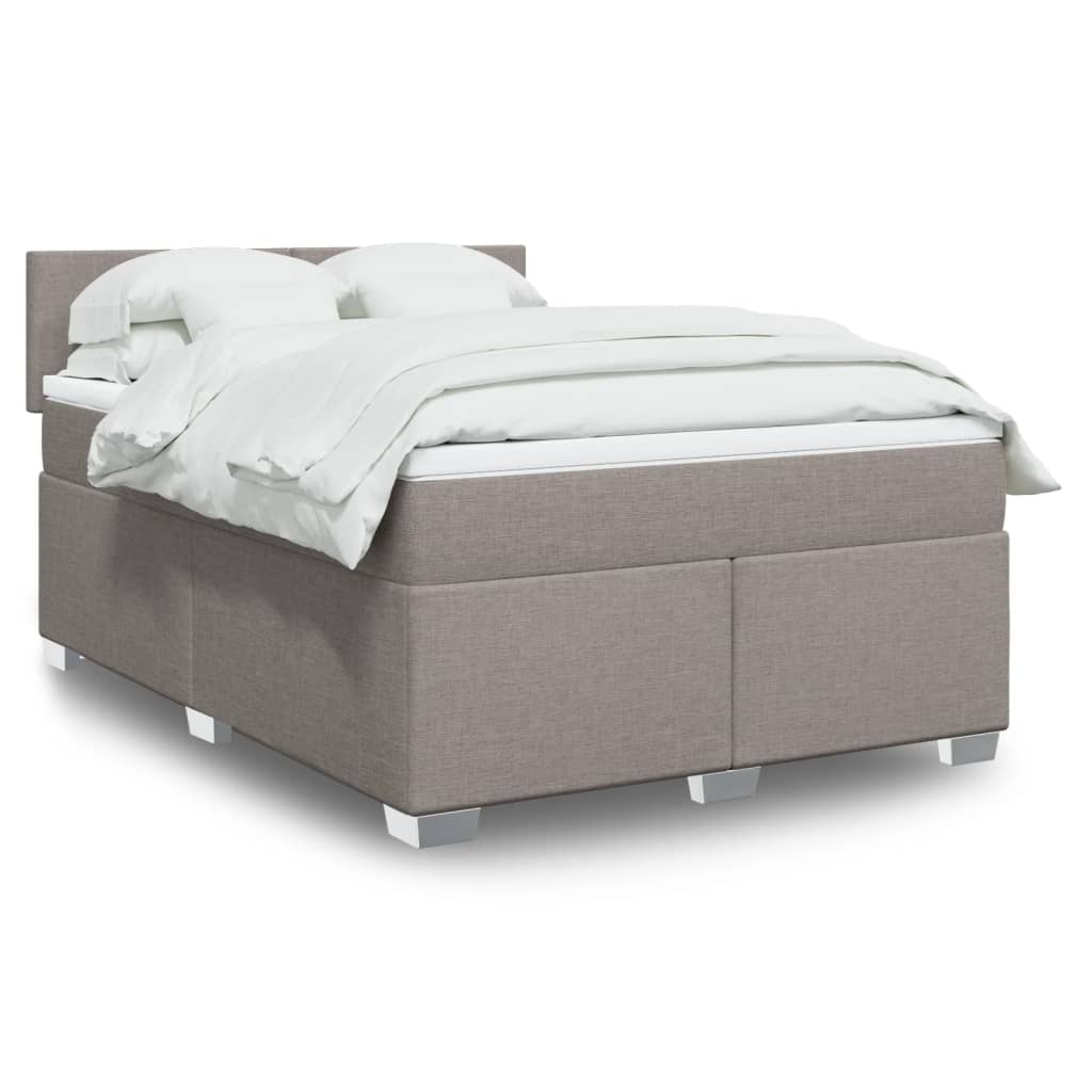 vidaXL Boxspringbett mit Matratze Taupe 140x200 cm Stoff