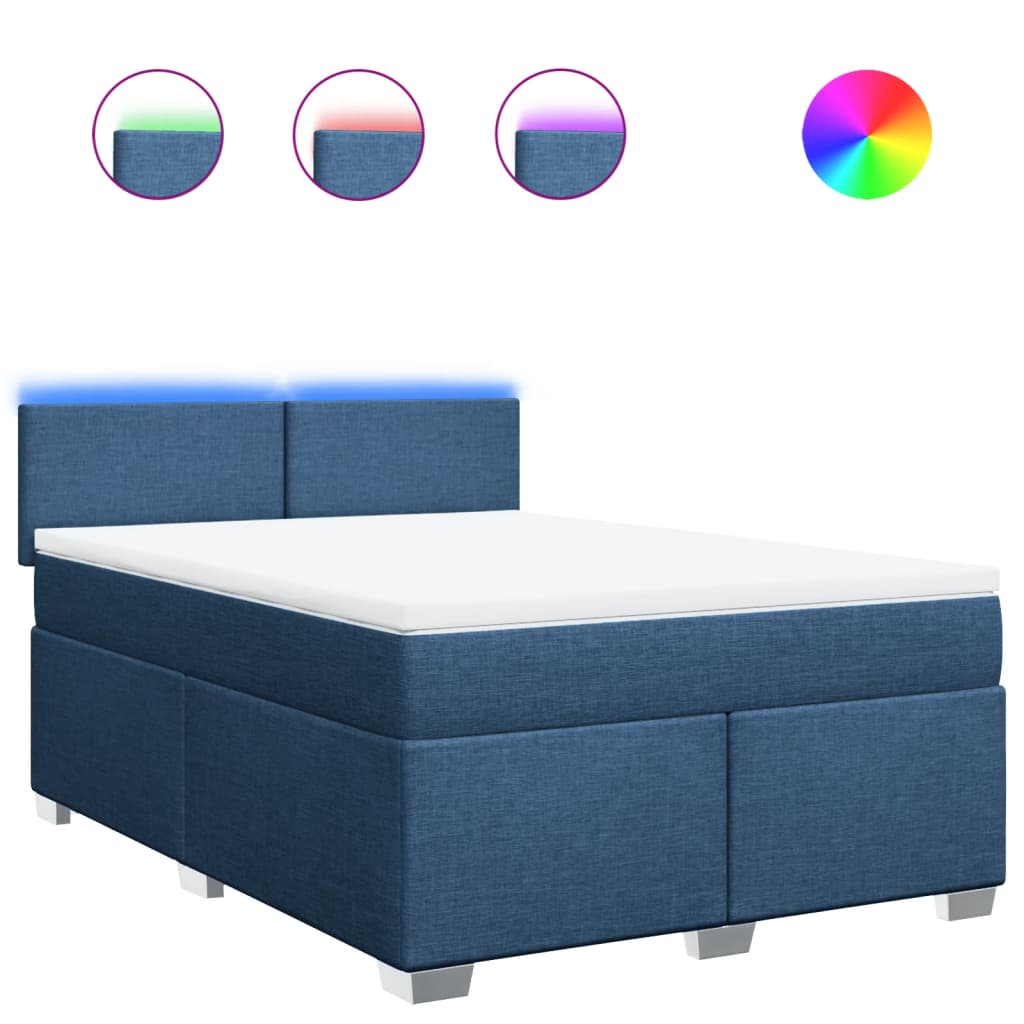 Thumbnail - vidaXL Boxspringbett mit Matratze Blau 140x200 cm Stoff