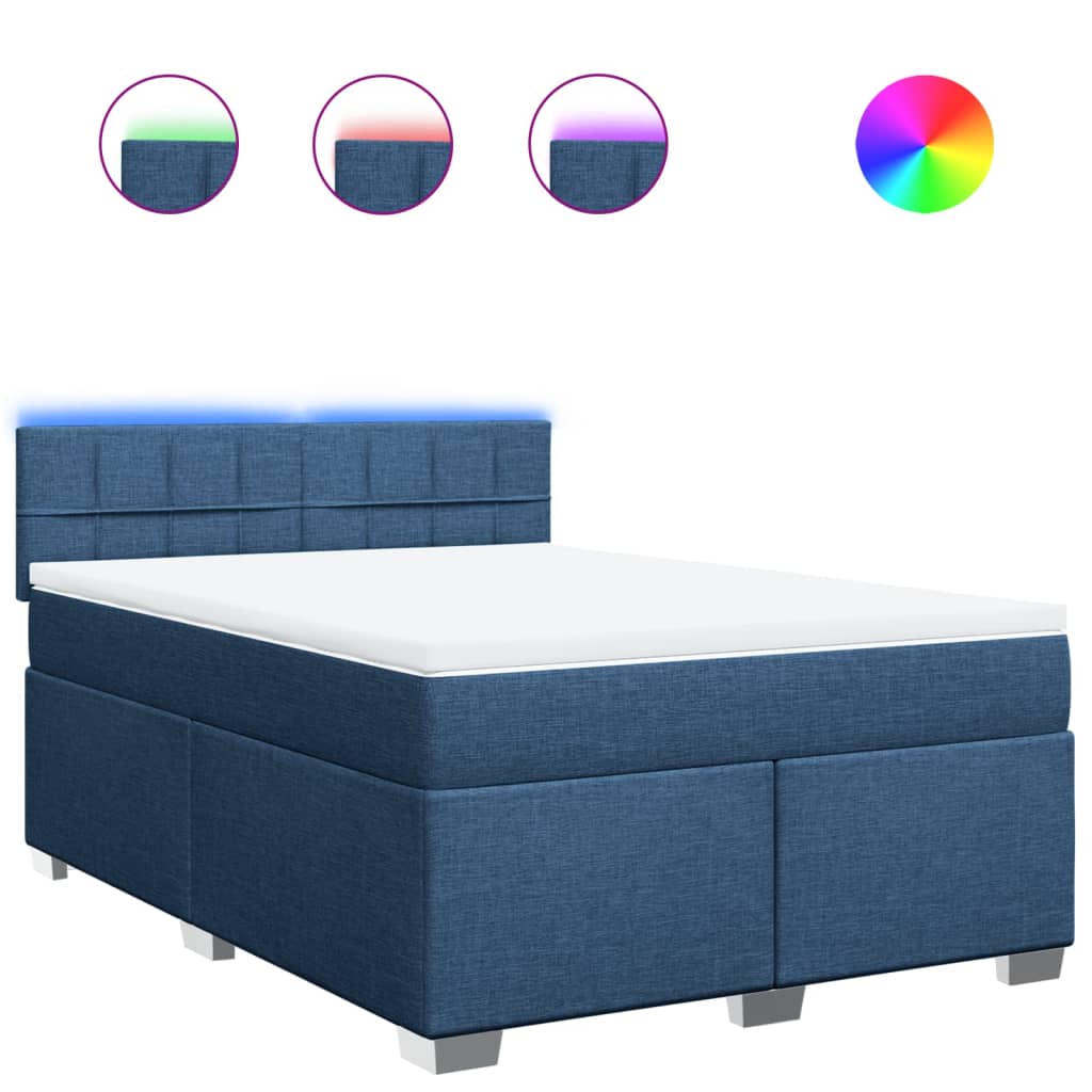 vidaXL Box spring postel s matrací modrá 140x200 cm textil