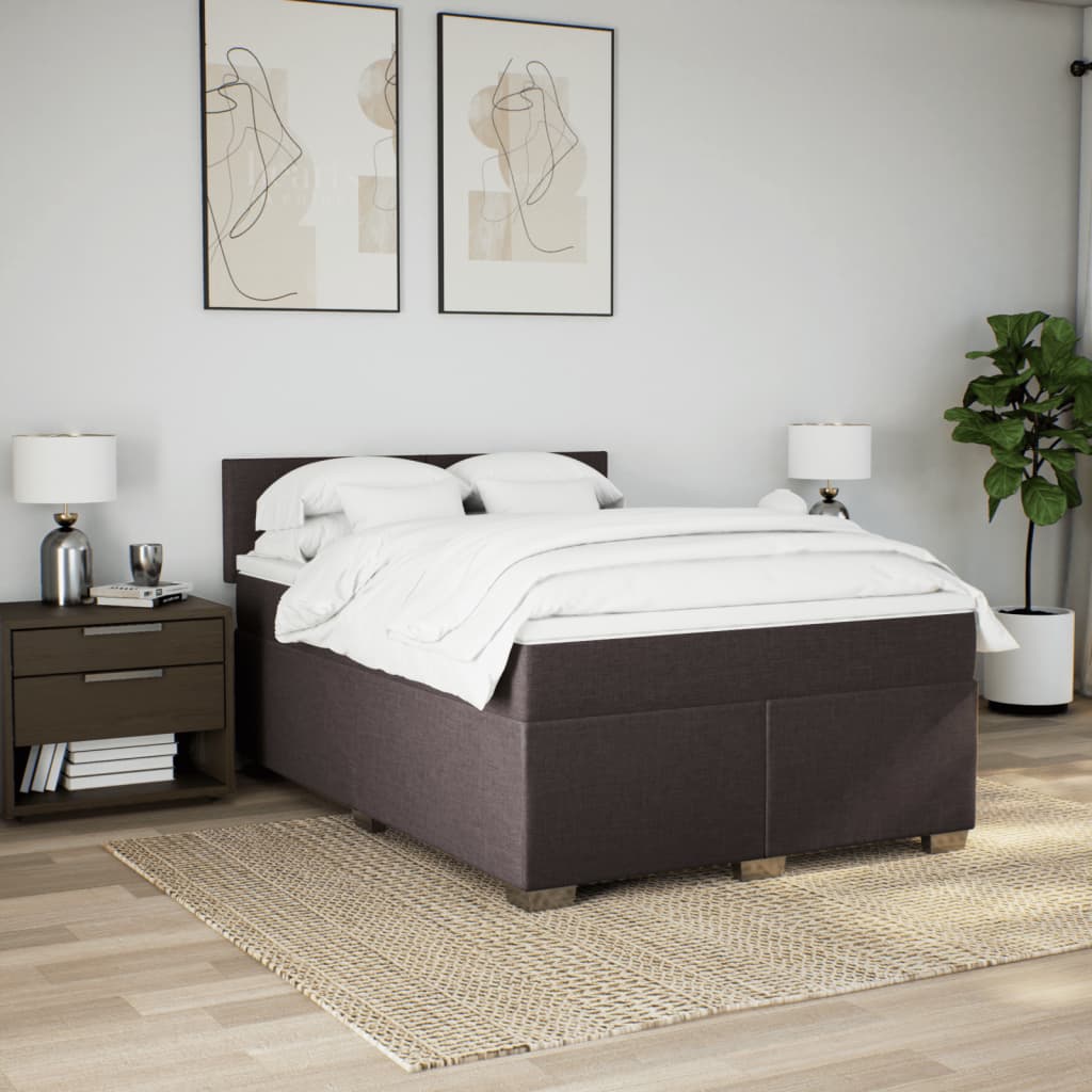 vidaXL Boxspring met matras stof donkerbruin 160x200 cm bruin, foto 2
