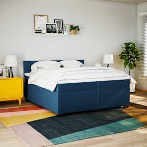 Box spring postel s matrací modrá 200x200 cm textil - obrázek 4