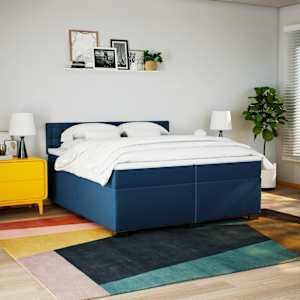 Box spring postel s matrací modrá 200x200 cm textil - obrázek 4