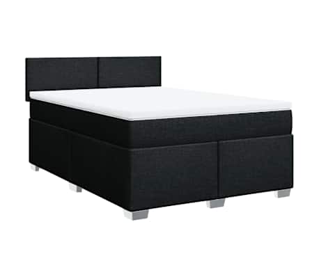 vidaXL Box Spring Bed with Mattress Black Queen Fabric