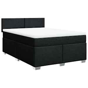 vidaXL Box Spring Bed with Mattress Black Queen Fabric
