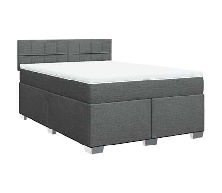 vidaXL Box Spring Bed with Mattress Dark Grey Queen Fabric