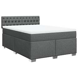 vidaXL Box Spring Bed with Mattress Dark Grey Queen Fabric