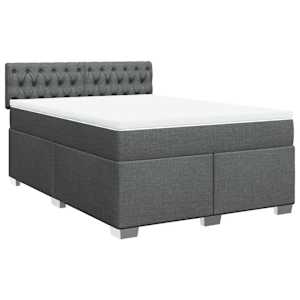 vidaXL Box Spring Bed with Mattress Dark Grey Queen Fabric