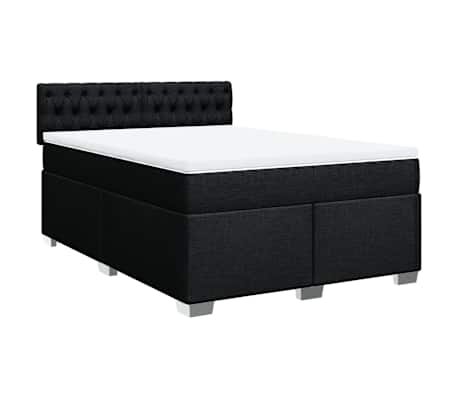 vidaXL Box Spring Bed with Mattress Black Queen Fabric