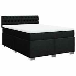vidaXL Box Spring Bed with Mattress Black Queen Fabric