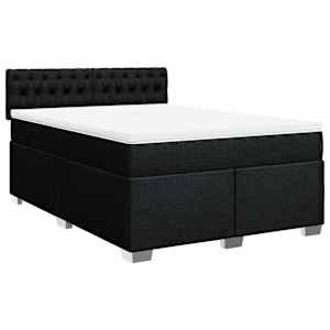 vidaXL Box Spring Bed with Mattress Black Queen Fabric