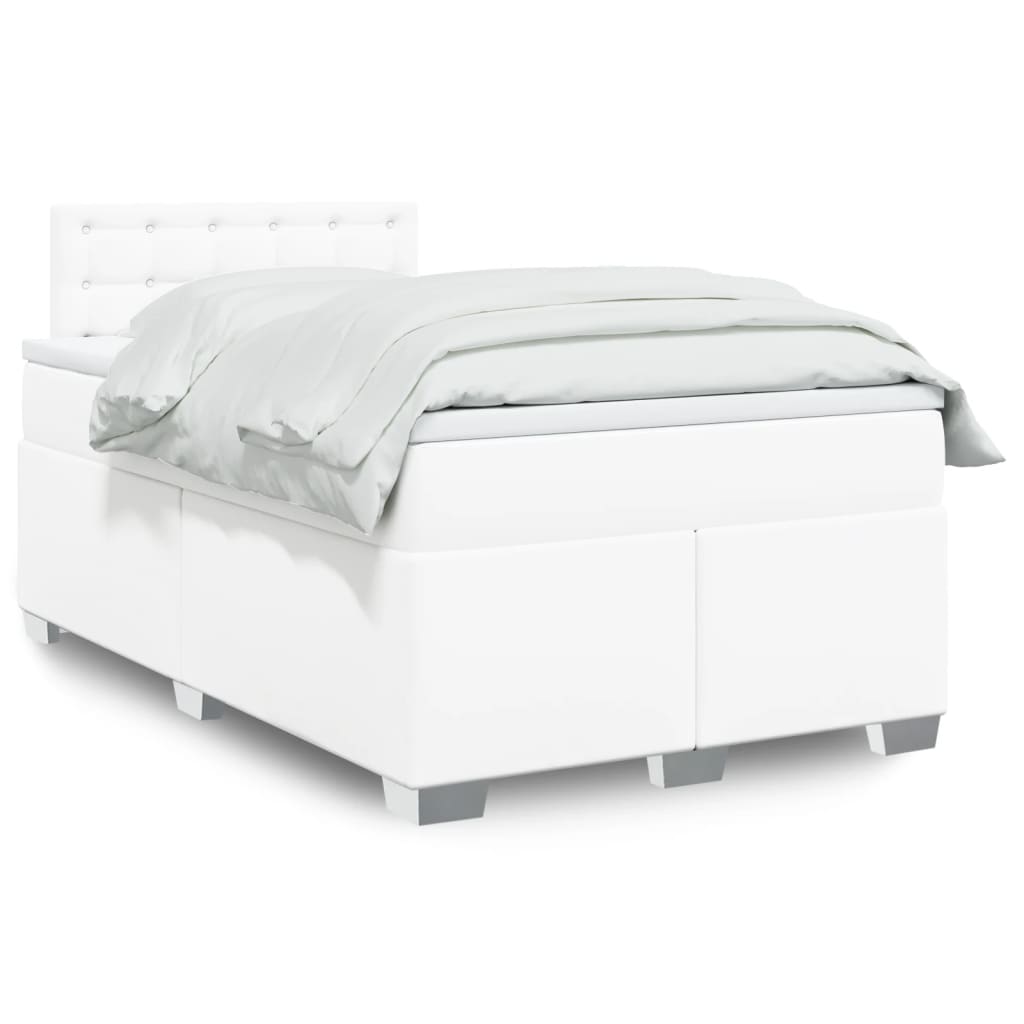 Boxspringbett mit Matratze Weiß 120×190 cm Kunstleder