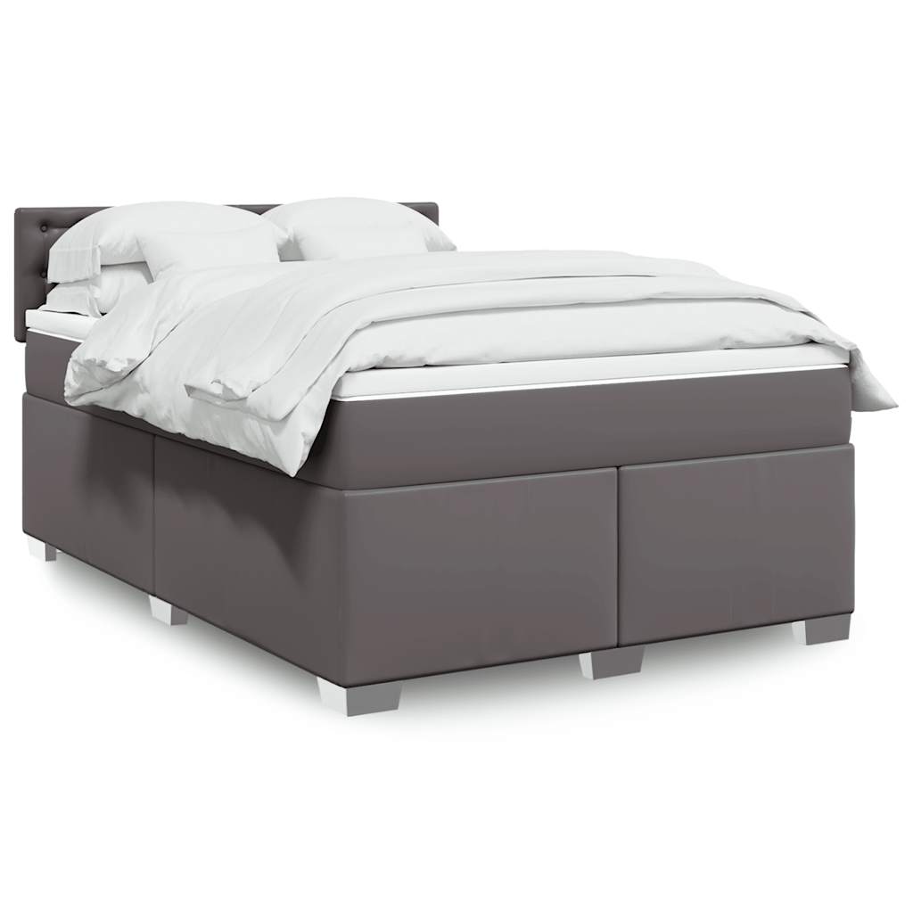 vidaXL Boxspringbett mit Matratze Grau 140x190 cm Kunstleder