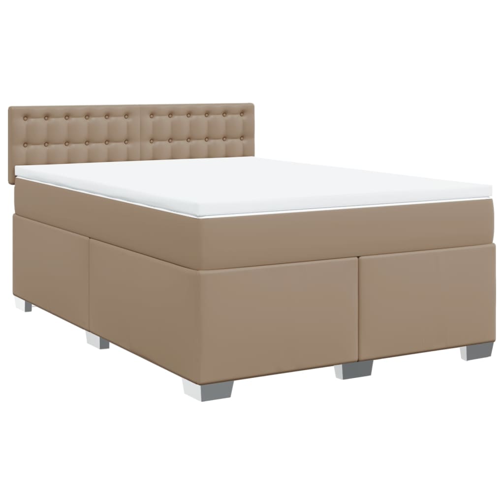 vidaXL Boxspring met matras kunstleer cappuccinokleurig 140x200 cm afbeelding