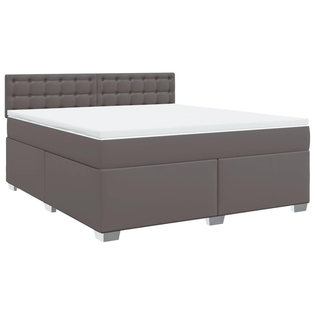 vidaXL Boxspring met matras kunstleer grijs 180x200 cm afbeelding