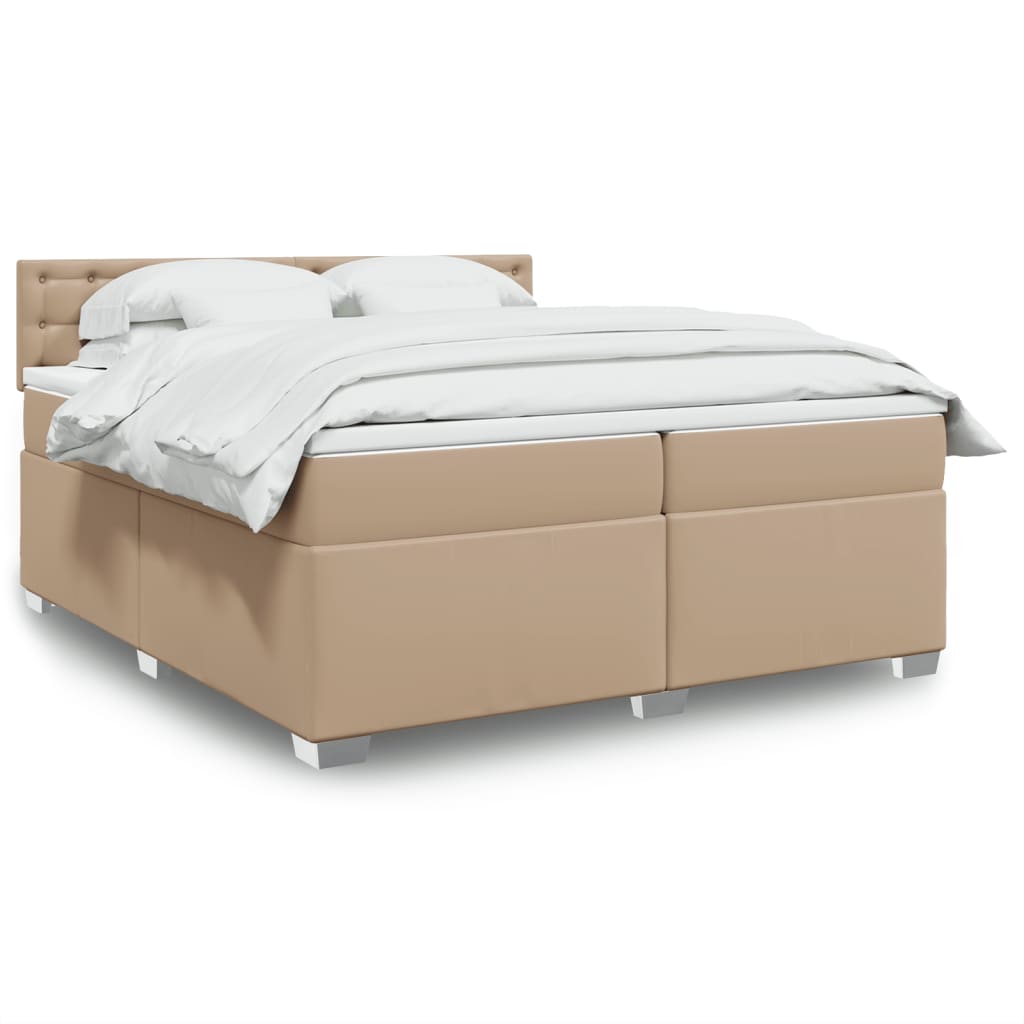 vidaXL Pat continental cu saltea, cappuccino, 200x200 cm, piele eco