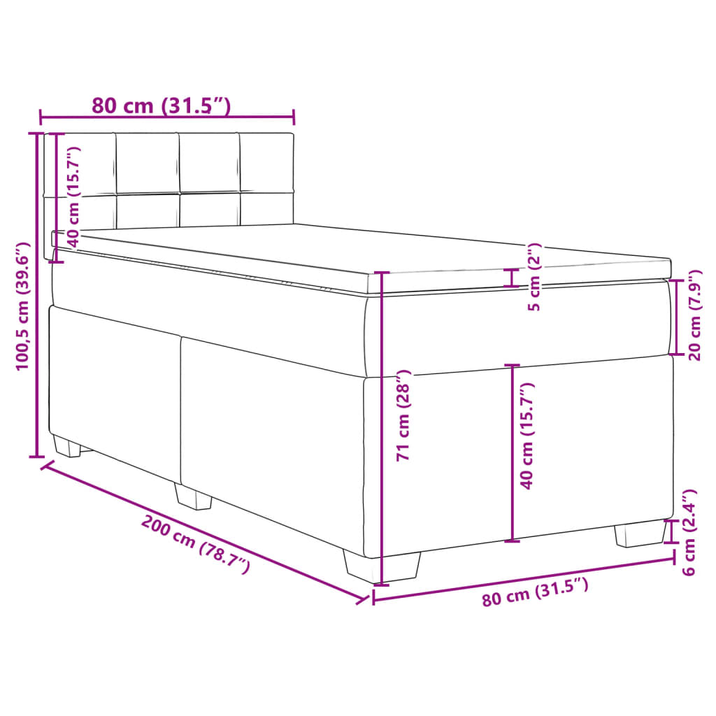 Box spring postel s matrací černá 80 x 200 cm samet - obrázek 18