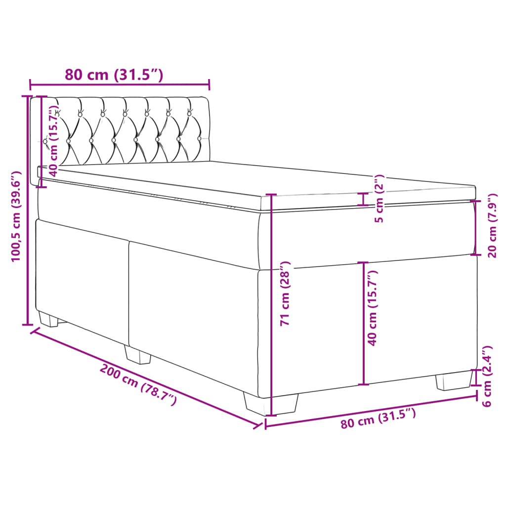 Box spring postel s matrací černá 80 x 200 cm samet - obrázek 18