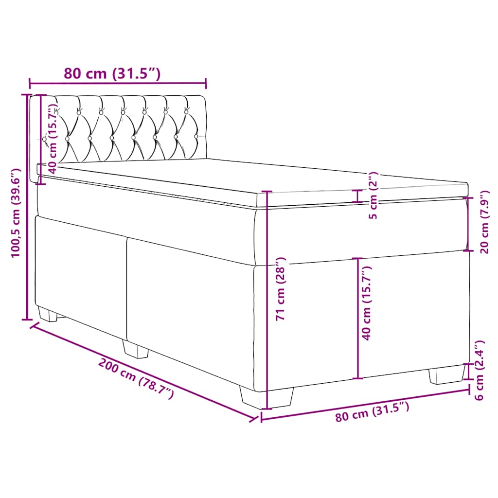 Box spring postel s matrací modrá 80 x 200 cm samet - obrázek 18