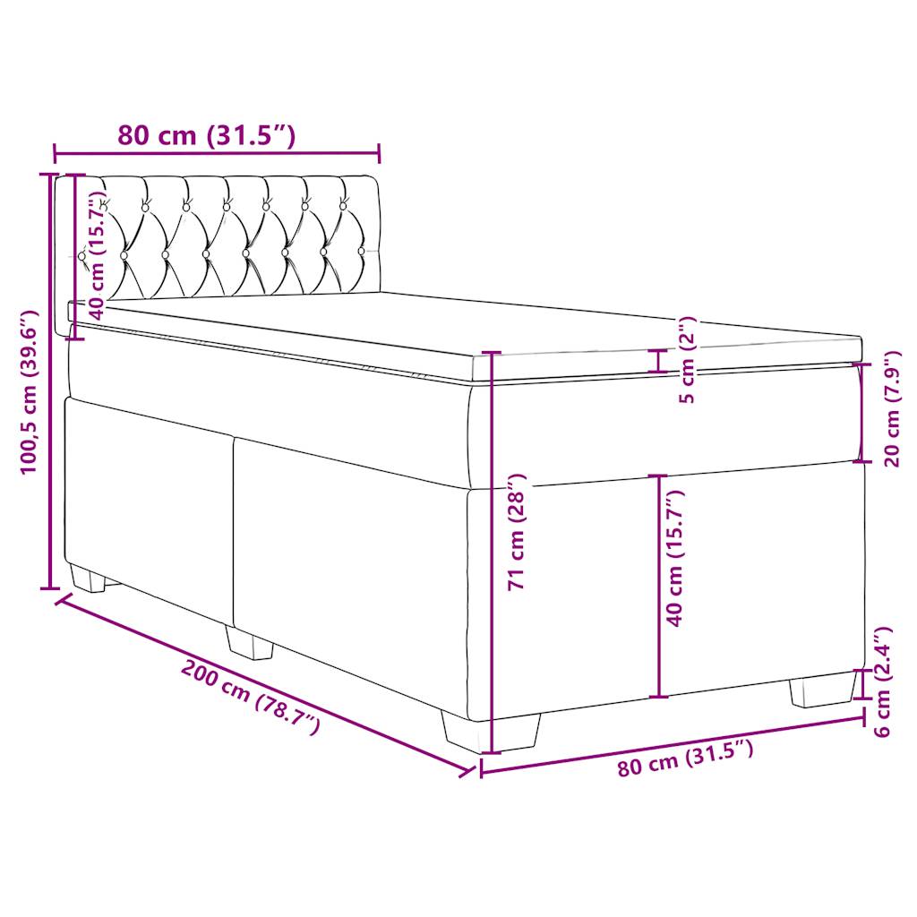 Box spring postel s matrací růžová 80 x 200 cm samet - obrázek 18