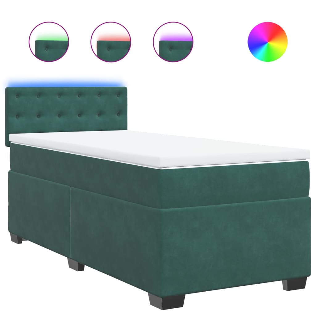 Thumbnail - vidaXL Boxspringbett mit Matratze Dunkelgrün 80x200 cm Samt
