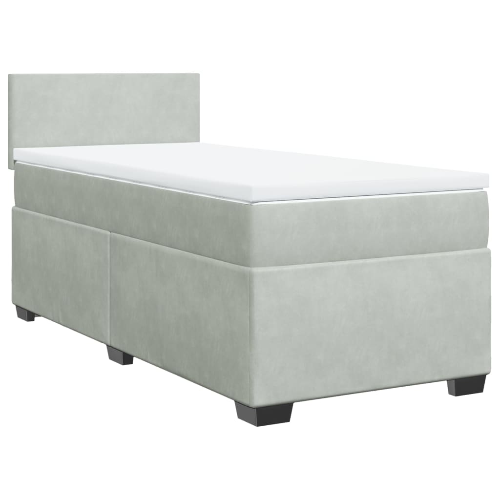 vidaXL Boxspring met matras fluweel lichtgrijs 90x190 cm afbeelding
