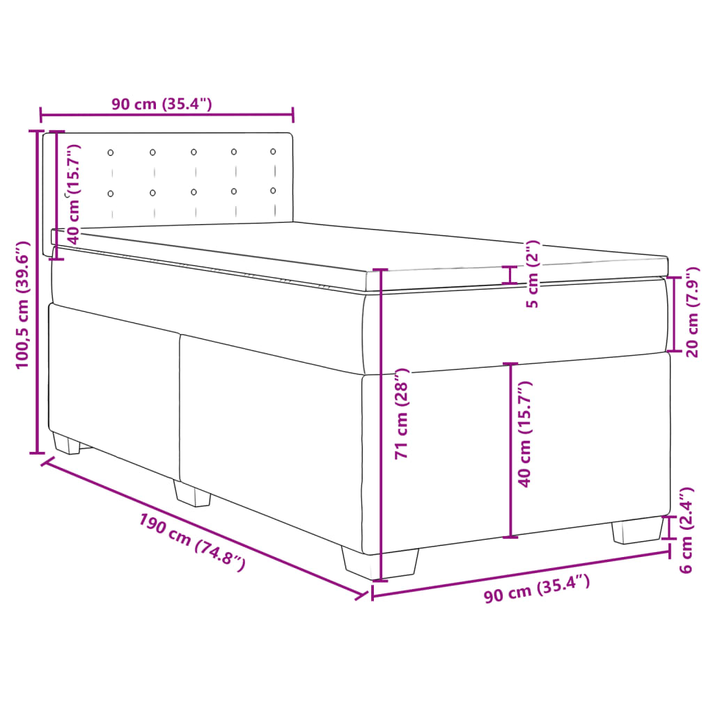 Box spring postel s matrací světle šedá 90x190 cm samet - obrázek 18