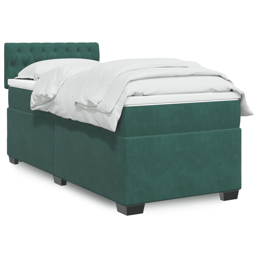 vidaXL Pat box spring cu saltea, verde închis, 90x190 cm, catifea