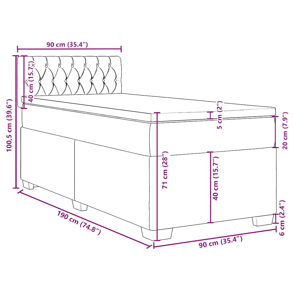 Box spring postel s matrací modrá 90 x 190 cm samet - obrázek 18