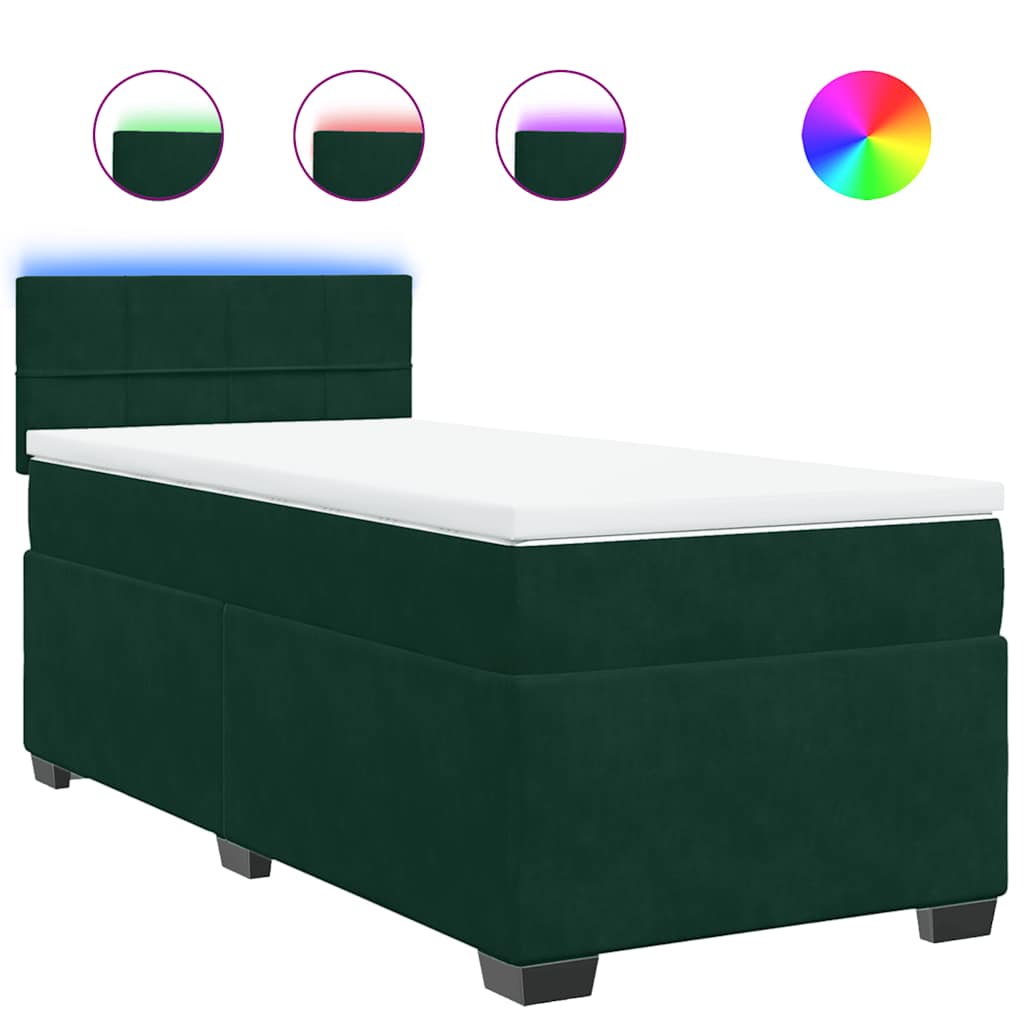 Thumbnail - vidaXL Boxspringbett mit Matratze Dunkelgrün 90x190 cm Samt