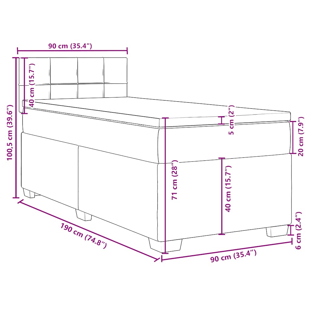 Box spring postel s matrací tmavě zelená 90x190 cm samet - obrázek 18