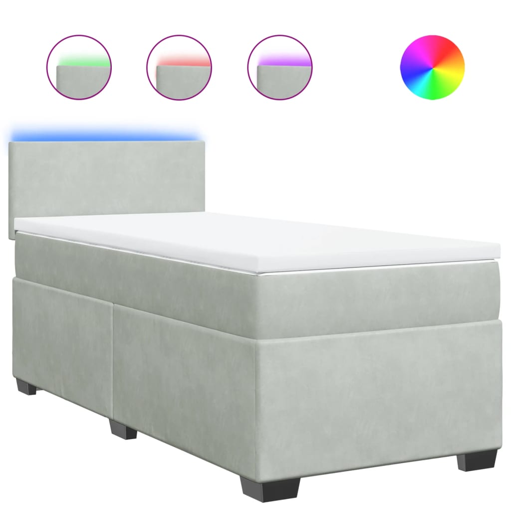 Thumbnail - vidaXL Boxspringbett mit Matratze Hellgrau 90x200 cm Samt