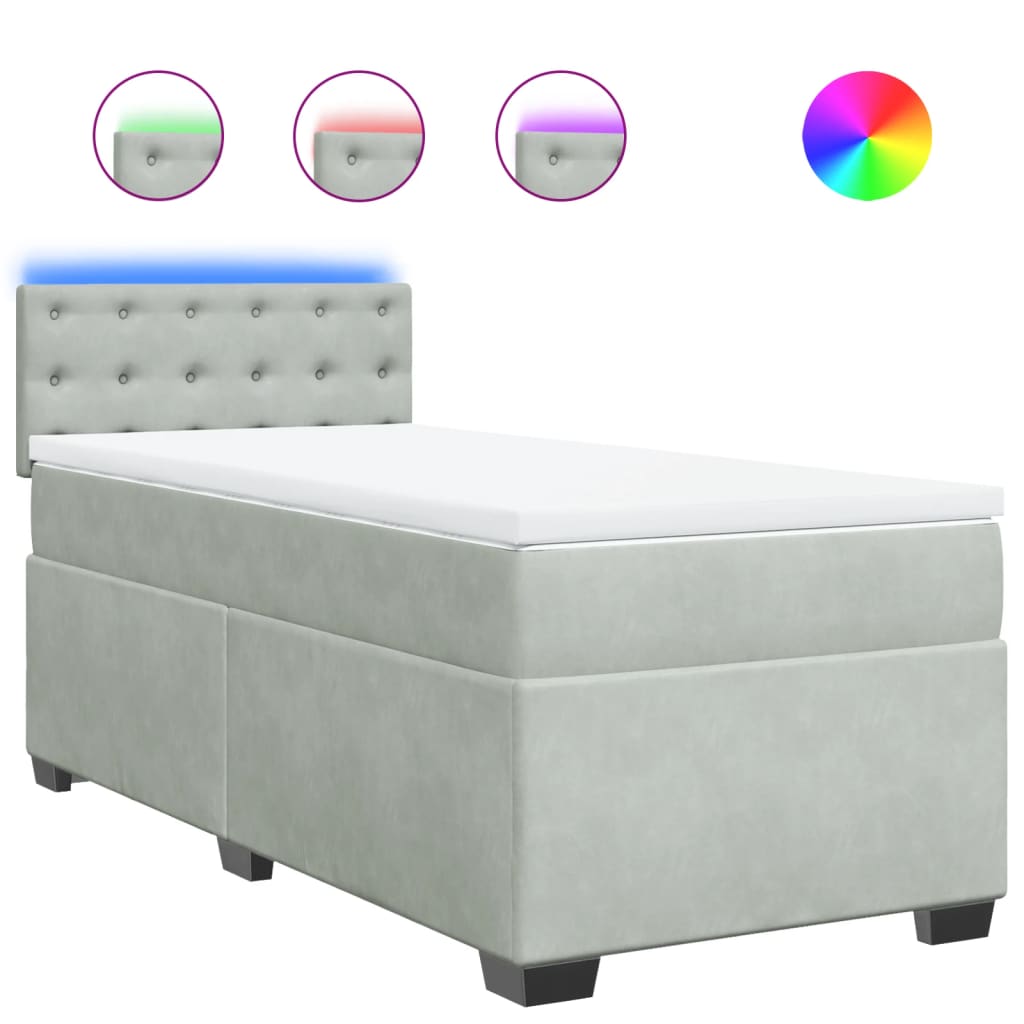 vidaXL Boxspring met matras fluweel lichtgrijs 90x200 cm grijs, foto 3