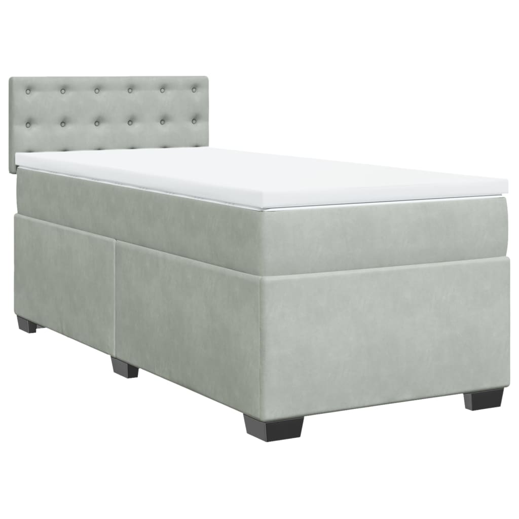 vidaXL Boxspring met matras fluweel lichtgrijs 90x200 cm afbeelding