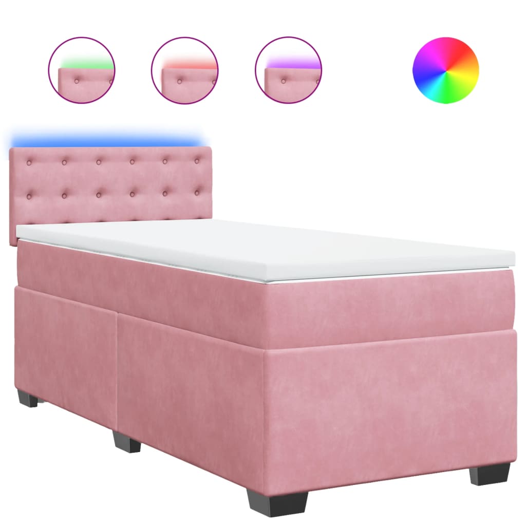 vidaXL Boxspring met matras fluweel roze 90x200 cm, foto 3