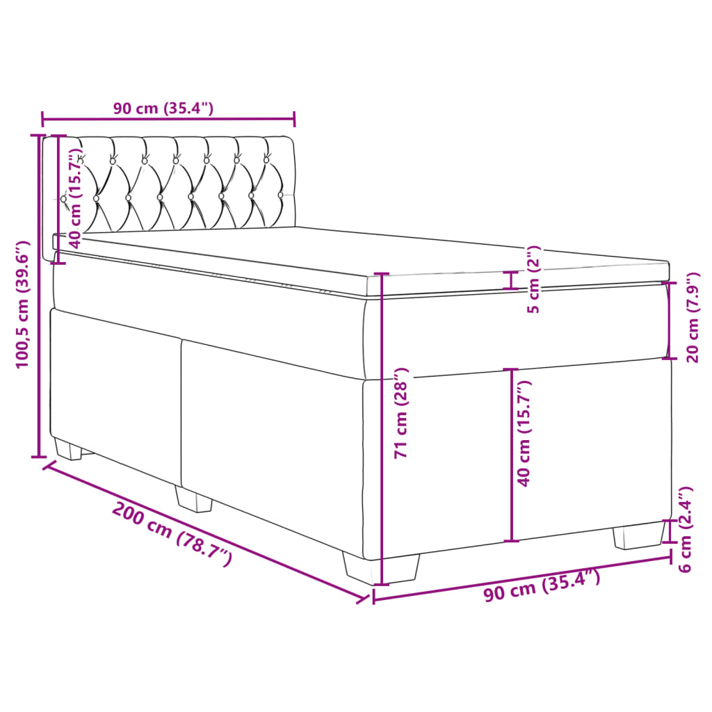 Box spring postel s matrací světle šedá 90x200 cm samet - obrázek 18