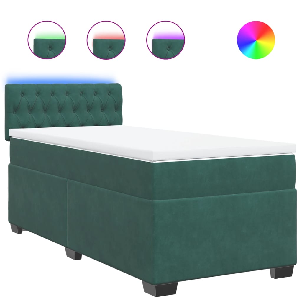 Thumbnail - vidaXL Boxspringbett mit Matratze Dunkelgrün 90x200 cm Samt