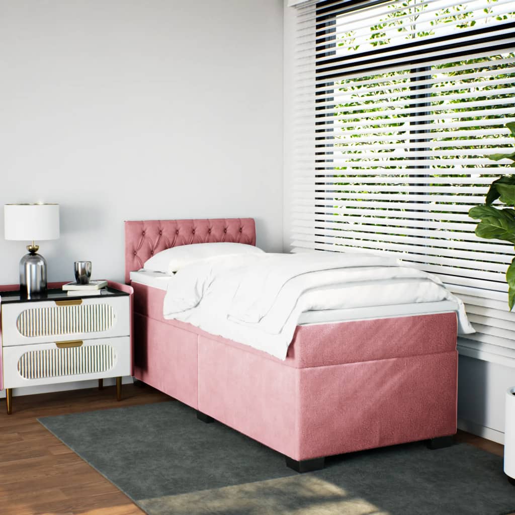 vidaXL Boxspring met matras fluweel roze 90x200 cm, foto 4