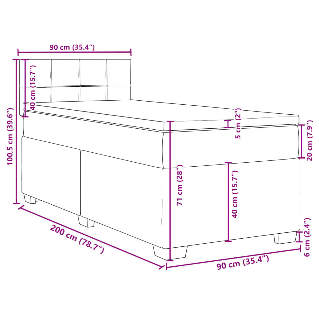 Box spring postel s matrací světle šedá 90x200 cm samet - obrázek 18